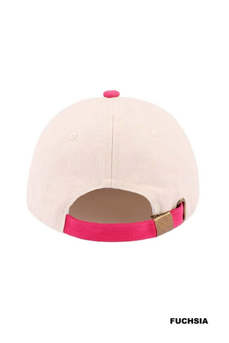 Back view of SORRY ABOUT MY HUSBAND HAT (6 colors) in fuchsia, showcasing adjustable strap and chic design.