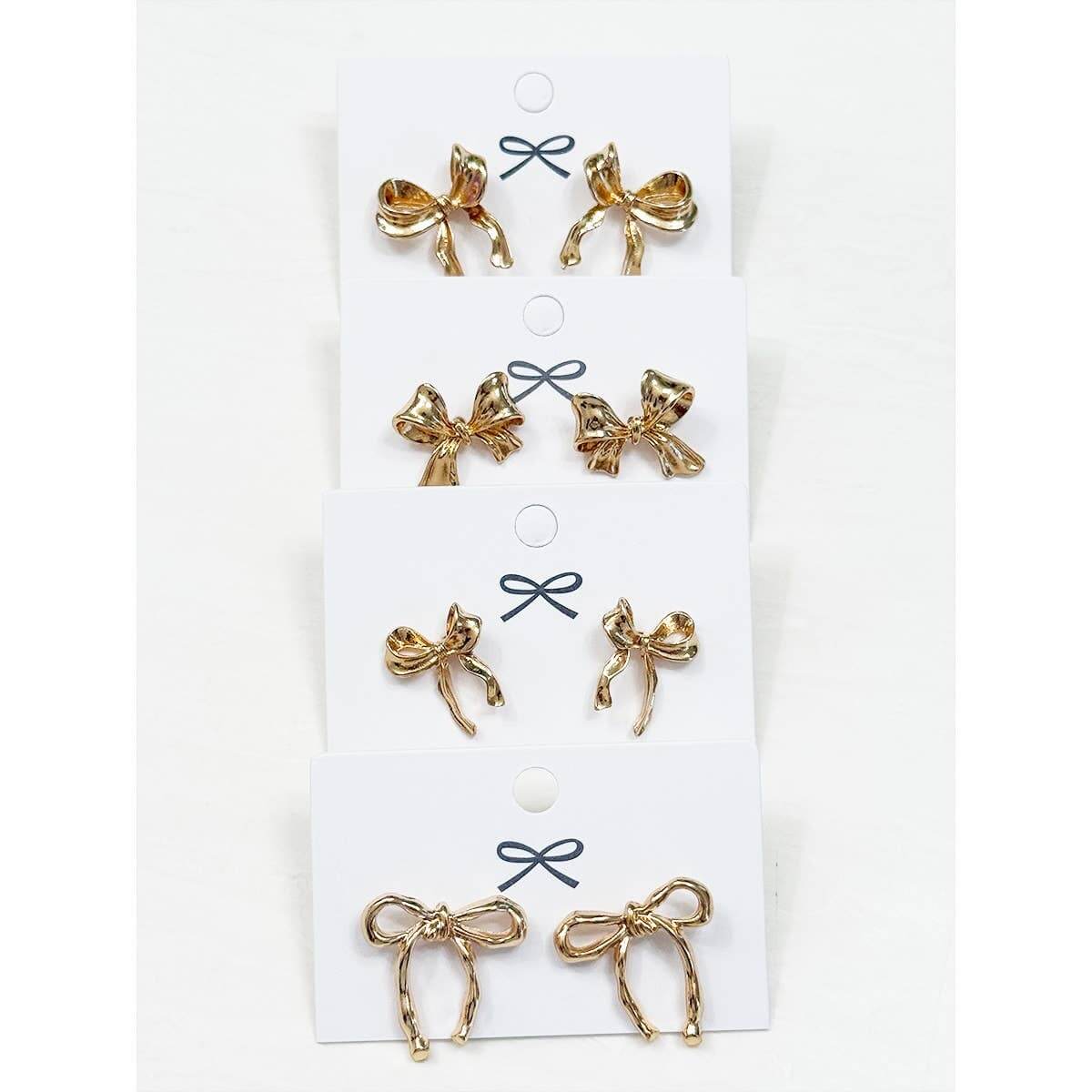 Bows Before Beaus gold earrings in four stylish designs from Love and Repeat, adding charm and elegance.