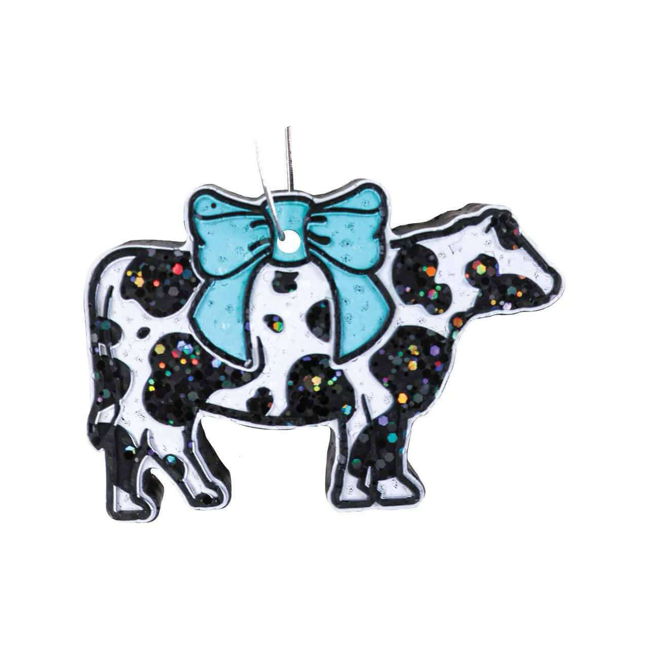 Simply Southern air freshener in a cow design with a blue bow, perfect for adding charm to small spaces.