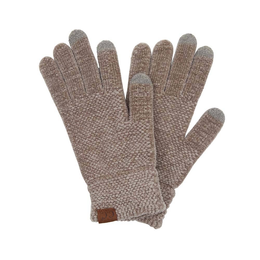 C.C Eco Friendly Chenille Gloves in soft beige, ideal for cozy warmth and stylish weather protection.