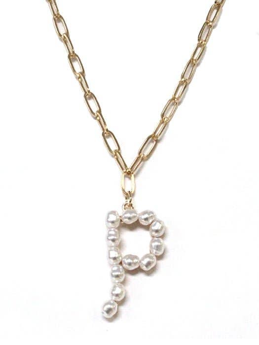 Pearl Essence Monogram Necklace with gold-tone chain and freshwater pearl initial 'P' by Avenue Zoe.