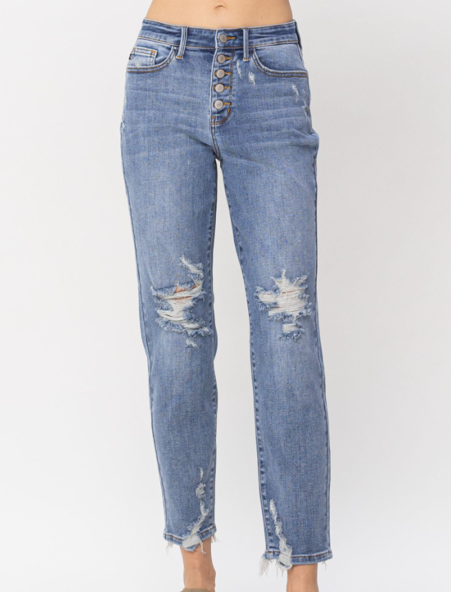 JUDY BLUE- Emily Boyfriend Jeans | Comfort & Style by Judy Blue $64.00 YEAR END SALE on JUDY BLUE Emily Boyfriend Jeans! High-rise, trendy & comfortable. Shop now for versatile style. Teal Tiger Boutique