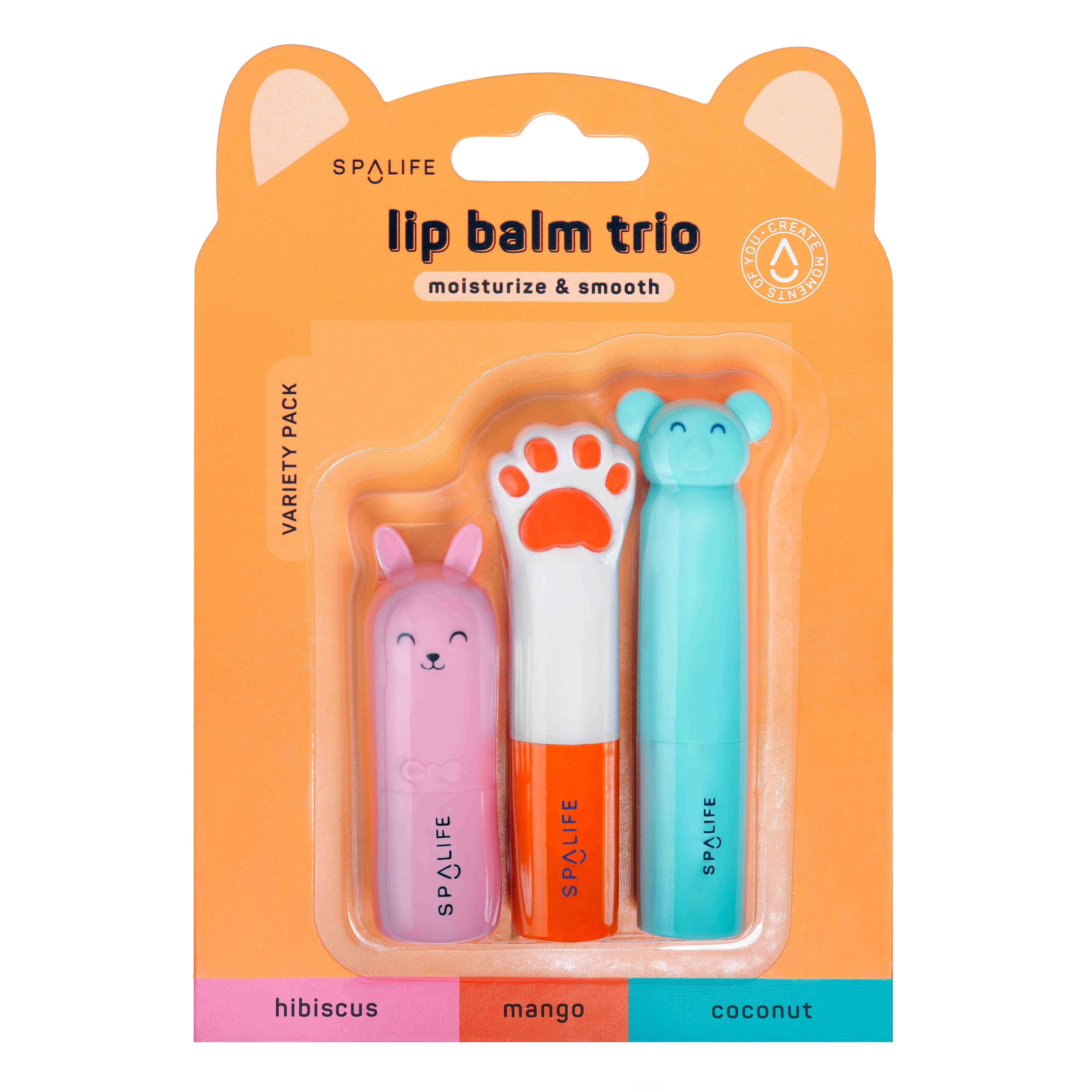Moisturize & Smooth Lip Balm Trio Variety Pack - 3 Pk featuring tropical flavors in cute animal packaging.