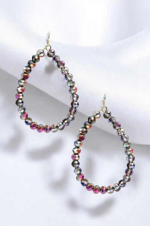Faith beaded teardrop hoop earrings showcasing colorful beads, perfect for adding elegance to any outfit.