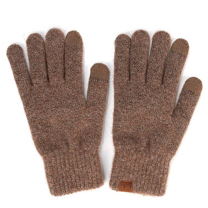 C.C. winter gloves in brown heather knit, soft and cozy, perfect for cold weather, made of recycled polyester.
