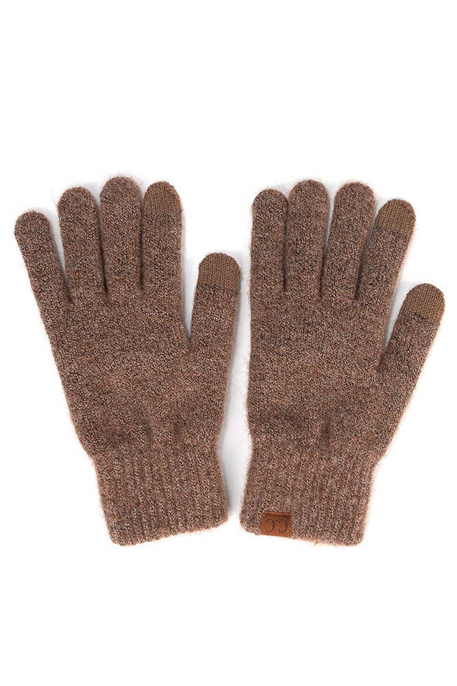 C.C. winter gloves in brown heather knit, soft and cozy, perfect for cold weather, made of recycled polyester.