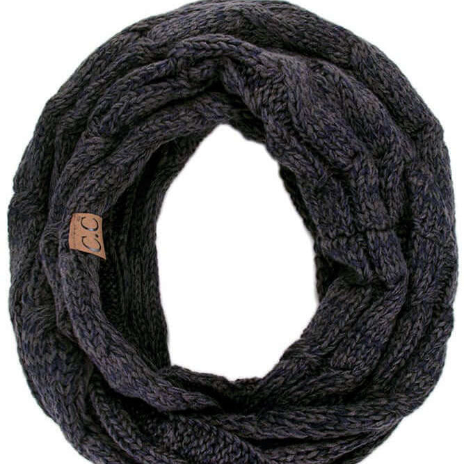 C.C FABLE INFINITY SCARF in Charcoal Mix with cozy cable knit pattern and soft acrylic fabric.