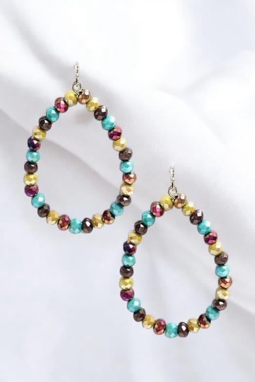 Faith Beaded Teardrop Earrings featuring colorful beads in a unique teardrop design, perfect for adding flair to any outfit.