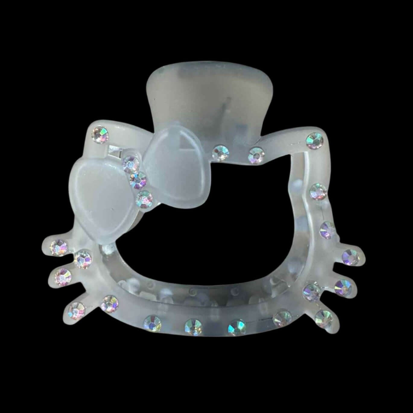 Large kitten hair clip featuring rhinestones and bow design, perfect for adding charm to hairstyles.