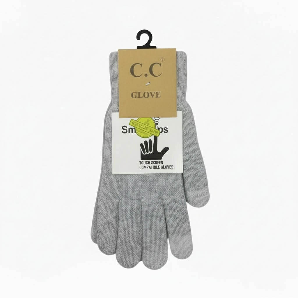 C.C. Winter Gloves (6 colors) in grey, featuring smart-tip for touchscreen compatibility.