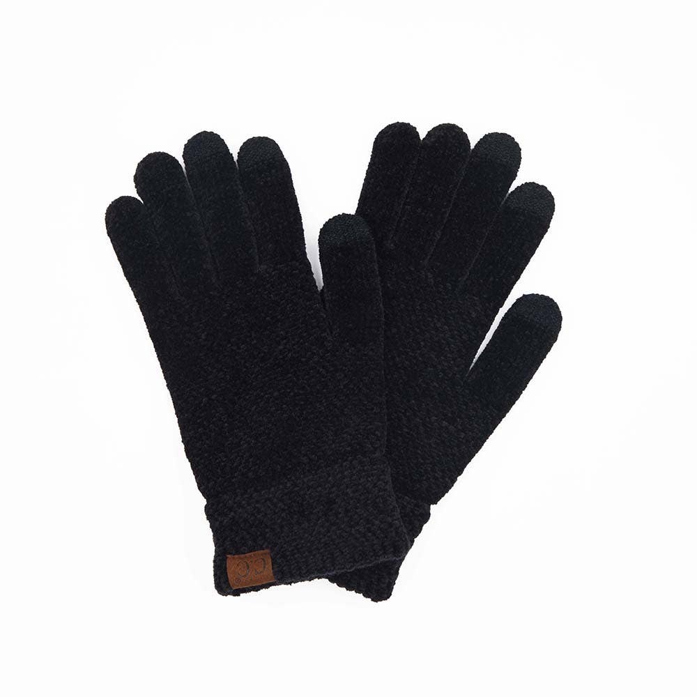 C.C Eco Friendly Chenille Gloves in black, showcasing warmth and style for chilly days.