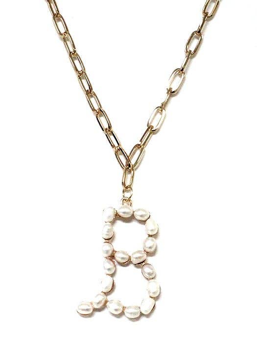 Elegant monogram necklace with freshwater pearls and gold-tone chain by Avenue Zoe.