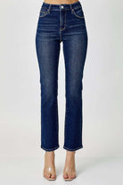 Midrise ADELINE Jeans by Risen in dark wash, versatile styling with straight legs and casual chic look.