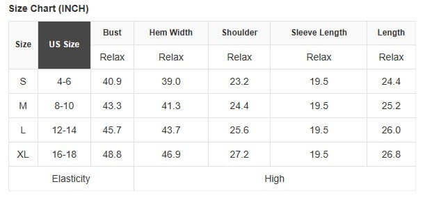 Size chart for KNOT OVER YOU SWEATER showing measurements for sizes S, M, L, and XL in inches.