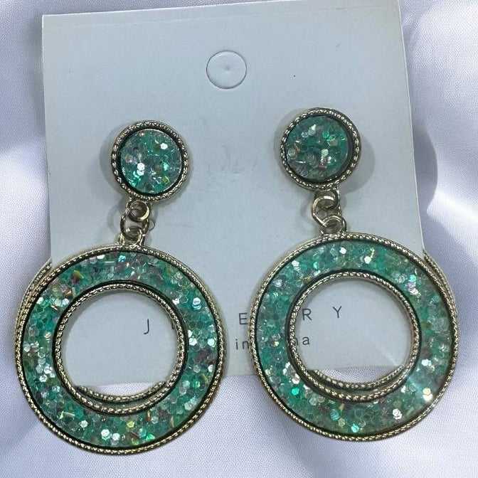 Confetti Dazzle Earrings in vibrant mint showcasing sparkling glitter design for playful style.