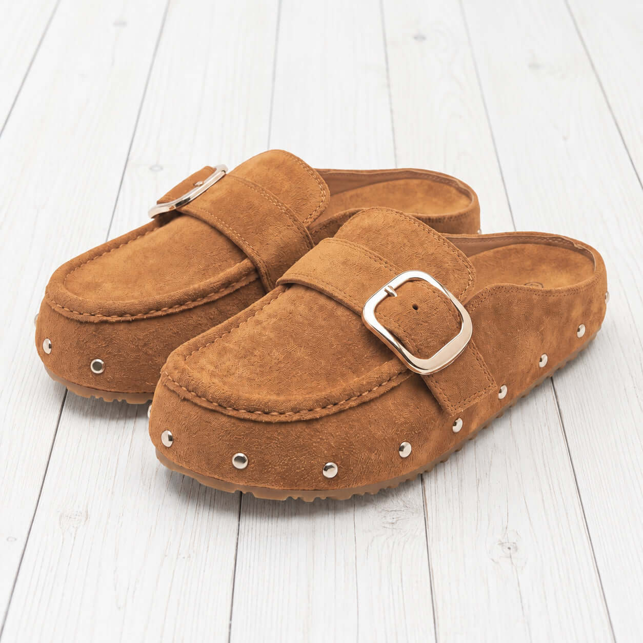 CIDER SEASON SLIP-ONS featuring warm suede-like finish and statement buckle perfect for fall outfits.