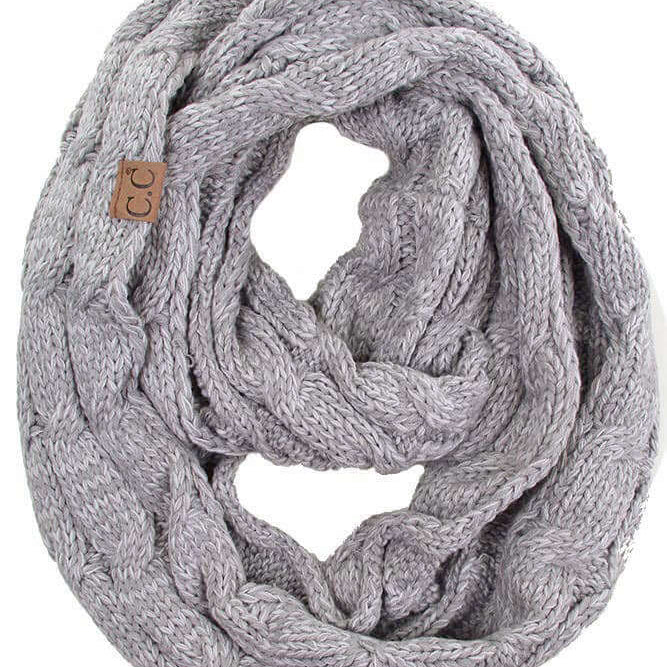 C.C FABLE Infinity Scarf in Smoke Gray, featuring a cozy cable knit design, perfect for stylish warmth.