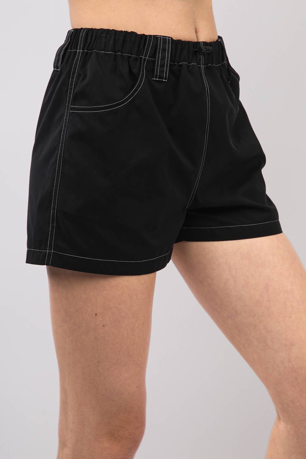 Black Play It Cool Shorts by Very J, featuring an elastic waistband and relaxed fit for ultimate comfort.