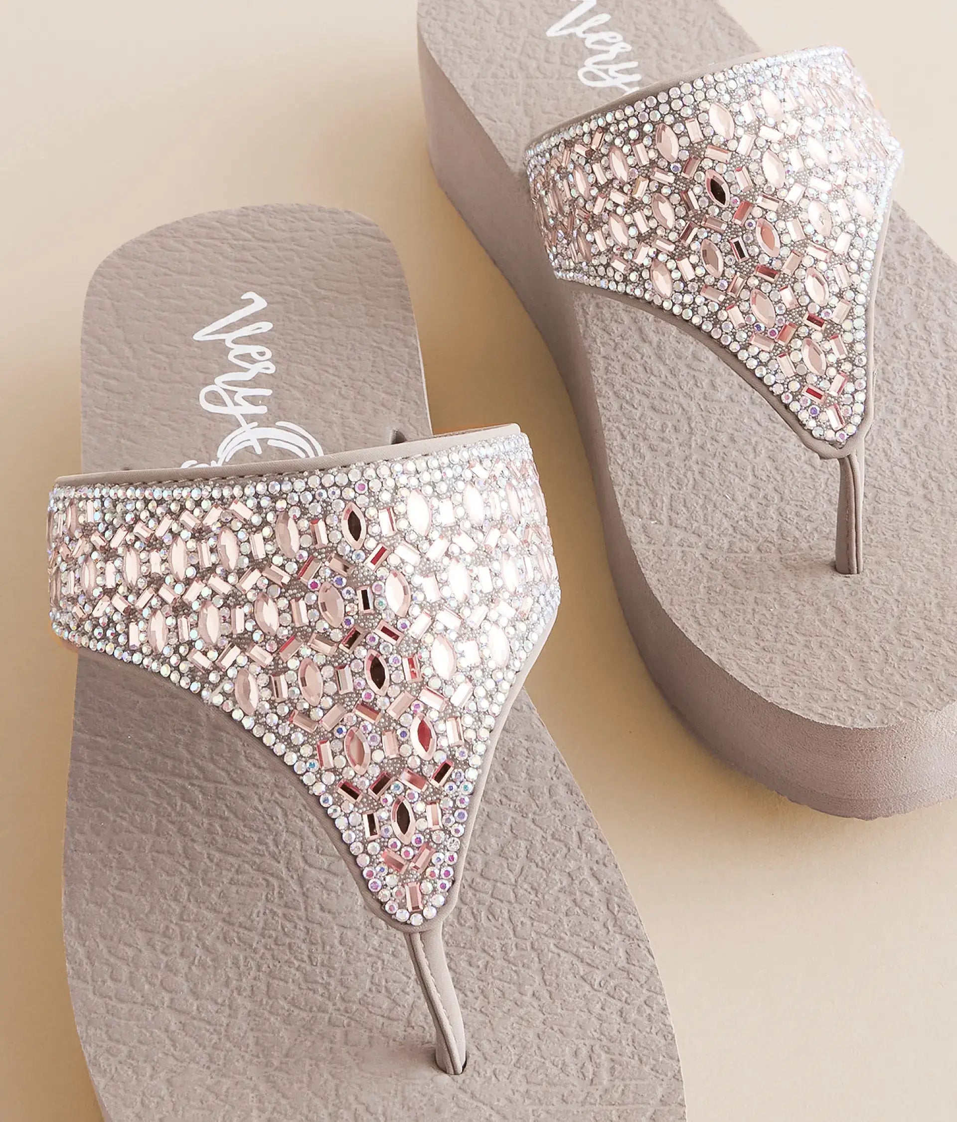 Dazzling Napoli Glitz Sandals by Very G with rhinestone-encrusted strap and cushioned footbed.