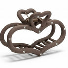 Matte Heart Shaped Stone Accent Hair Claw Clip in brown with rhinestone accents for a subtle feminine touch.