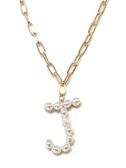 Pearl Essence Monogram Necklace by Avenue Zoe featuring a gold-tone chain with pearl initials.