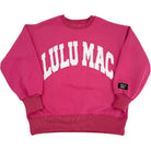 LULU MAC Hot Pink with White Puff Logo Crew sweatshirt featuring bold white logo design and cozy fit.