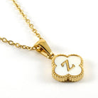 MONOGRAM MOMENTS NECKLACE with gold-plated pendant featuring a white abalone shell and initial 'Z' on a delicate chain.