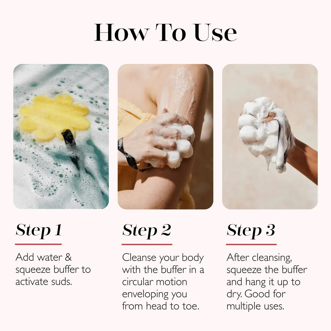 How to use BEYOND CLEANSING HONEY BLOSSOM by Spongelle: Step-by-step instructions for activating and using the body buffer.