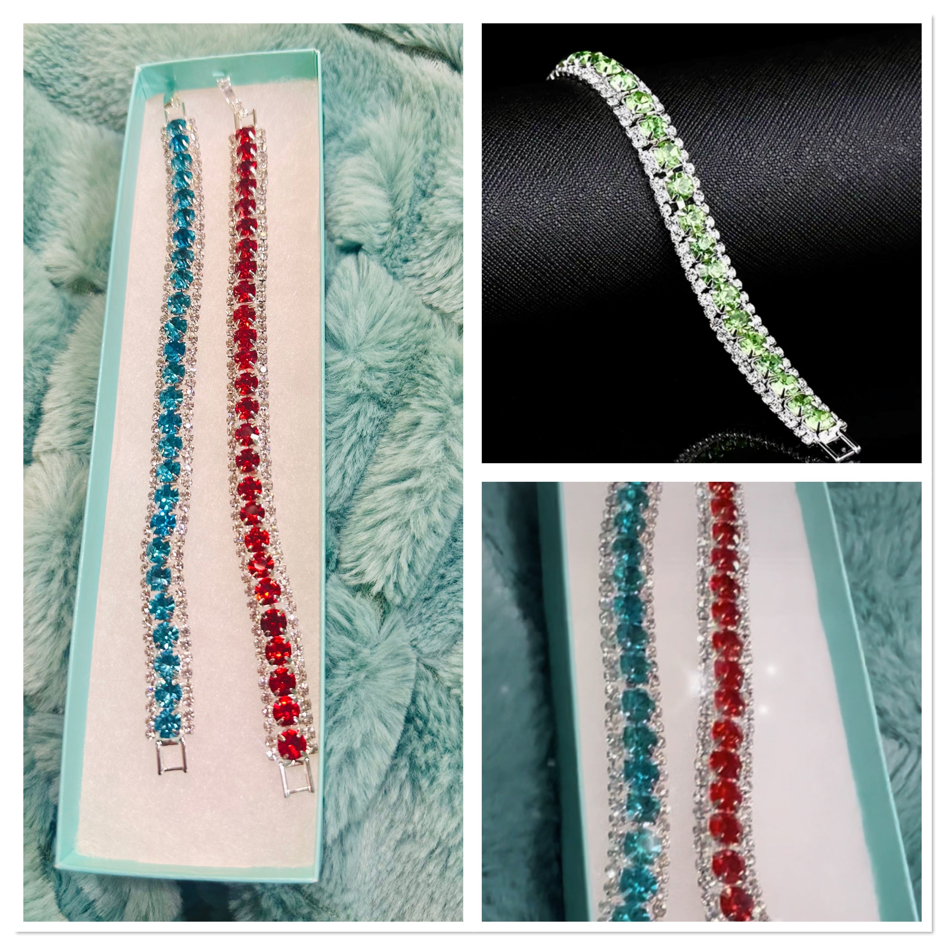 MISS SPARKLING Bracelet by Teal Tiger Boutique $25.00 Gorgeous rhinestone bracelets in teal, red, and mint! Comes with box and one bracelet in your choice of color. Teal Tiger Boutique