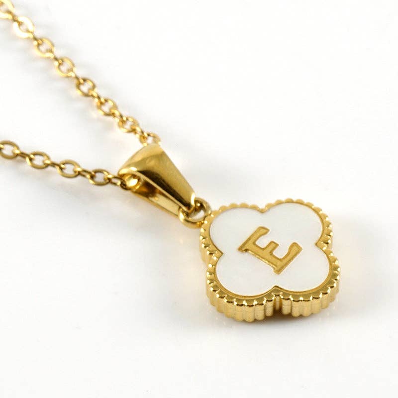 Clover Shell Initial Charm 18K Golden S.Steel Necklace - FGS featuring elegant white and gold pendant.