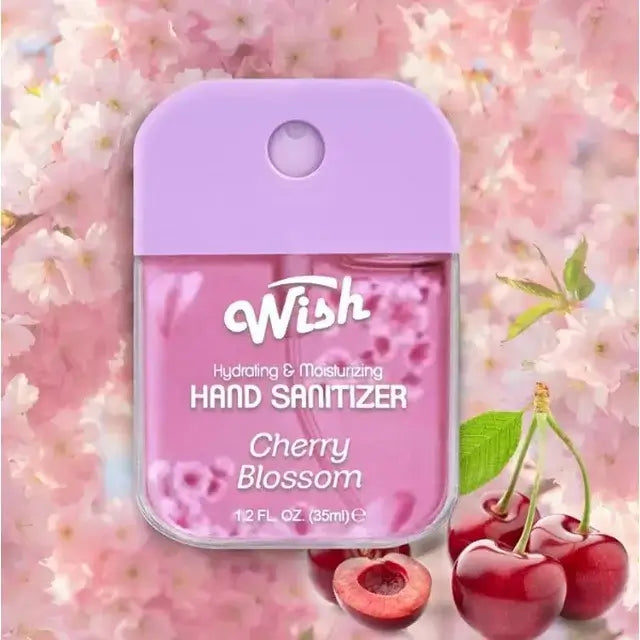 WISH Cherry Blossom Hand Sanitizer in 35ml, hydrating formula, delightful scent, perfect for clean, moisturized hands.