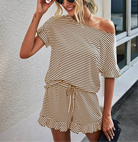 Chic French Market Set featuring striped ruffle top and matching shorts, perfect for relaxed days.
