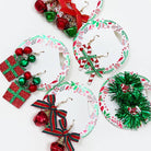 Christmas Theme Dangle Earring Set featuring five styles with bells, bows, gifts, and candy canes for festive wear.