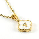 Monogram Moments Necklace featuring a gold-plated pendant with a white initial 'V' on a delicate chain.