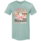 LULU MAC- OCD TEE IN DUSTY MINERAL WASH BLUE featuring playful coffee graphics on a soft blue tee.