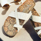 Chic Better Be Me Sandals by Very G with woven ivory straps and textured sole, perfect for casual outings.