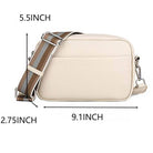 Beige SAMANTHA Crossbody Bag with Montana West straps and dimensions 9.1x2.75x5.5 inches. Durable PU leather.