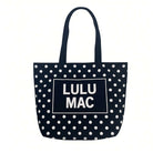 LULU MAC DOT & DASH TOTE BAG (4 colors) featuring a playful polka dot design and the signature Lulu Mac logo.