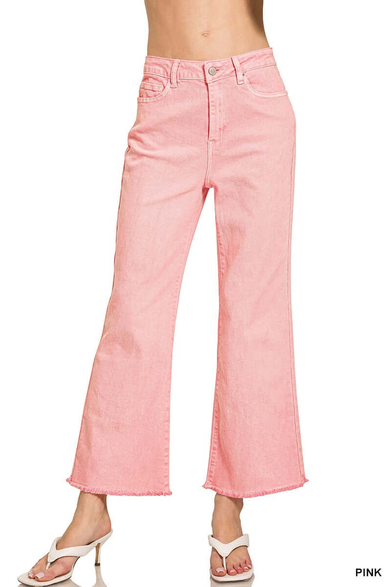 DREAM FIT FLARES (pink) high waist flared jeans with frayed hem and good stretch from Zenana.