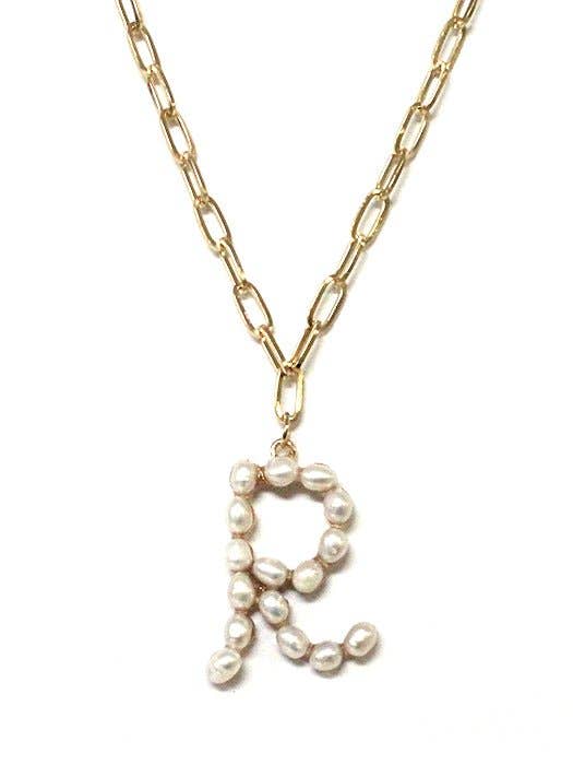 Gold-tone chain monogram necklace with pearl letter pendant from Avenue Zoe.