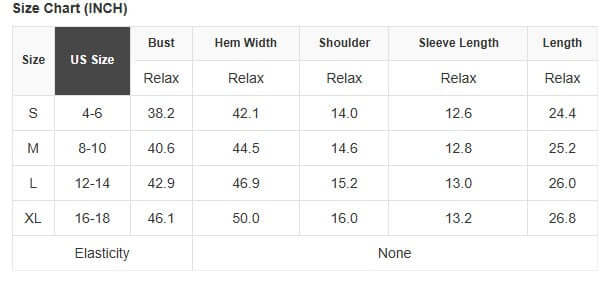 Size chart for Society Sweetheart Top, includes measurements for S, M, L, XL in inches.