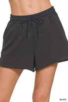 Black Carry On Scuba shorts by Zenana with elastic waistband and pockets, perfect for comfort and style.