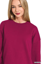 HEARTHSIDE MOMENTS PULLOVER in vibrant cabernet color, showcasing a cozy fleece sweatshirt for relaxed styling.