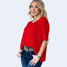Red Draw The Line Top by Andree - Oversized ribbed boyfriend style for casual comfort and chic fashion.
