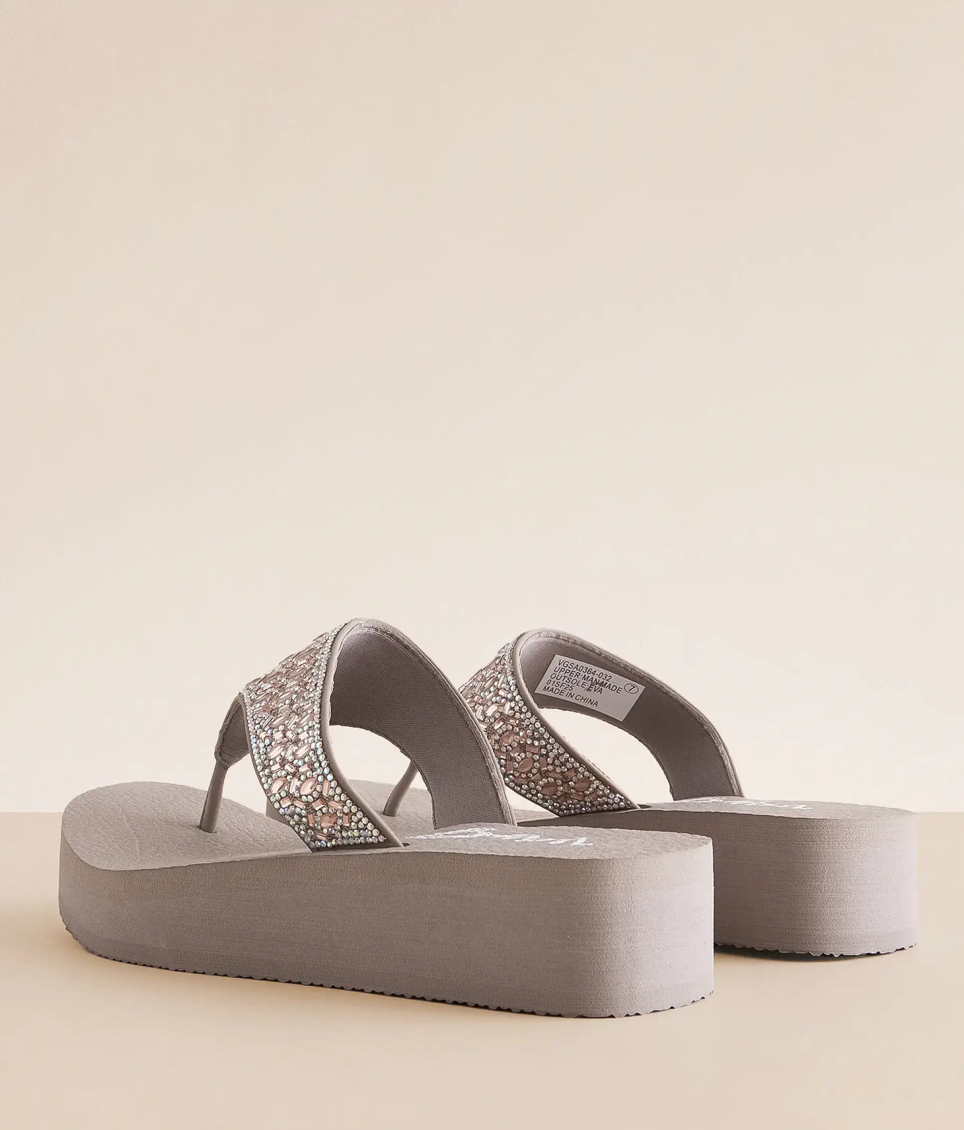 Napoli Glitz Sandals by Very G featuring rhinestone straps and cushioned flatform design.