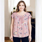 Curvy fitting Floral Fields Top in pink with floral pattern, perfect for casual and stylish outings.