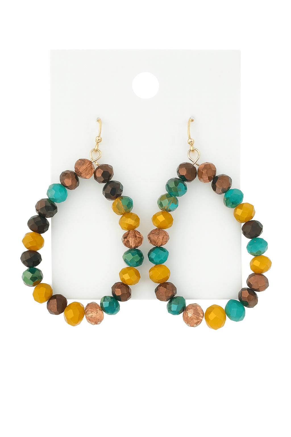 Cherish Beaded Teardrop Earrings with vibrant beads and gold-plated hooks, perfect for adding elegance to any outfit.