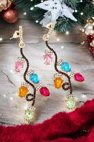 Festive Christmas Light Show Earrings with colorful rhinestone bulbs and gold-tone accents, perfect for holiday celebrations.