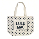 LULU MAC DOT & DASH TOTE BAG (4 colors) with playful polka dot design and signature logo.