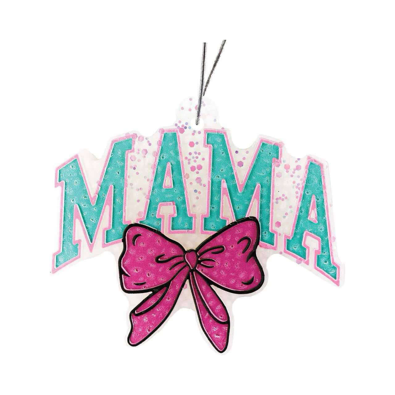 Simply Southern air freshener featuring 'MAMA' in bright colors with a pink bow, perfect for home or car.